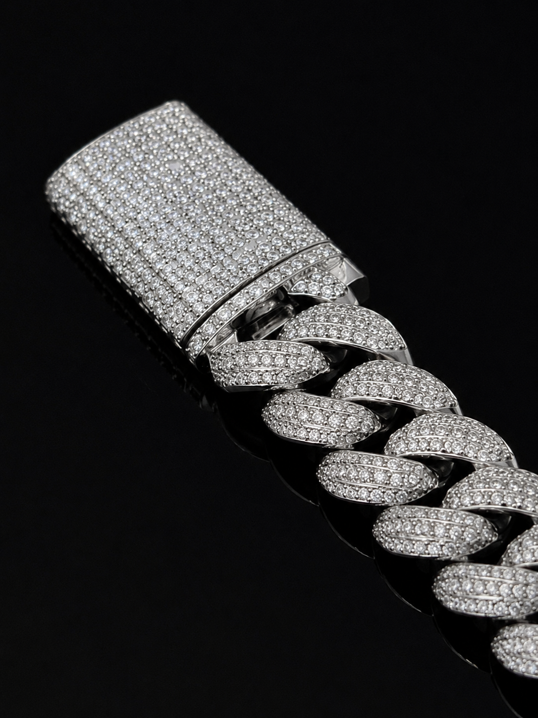 17MM Moon Link Cuban Bracelet -Tri Row Raised Pointers™ — FL-IF Certified Lab Moissanite | 925 Silver + 18K Vermeil Gold (Copy)
