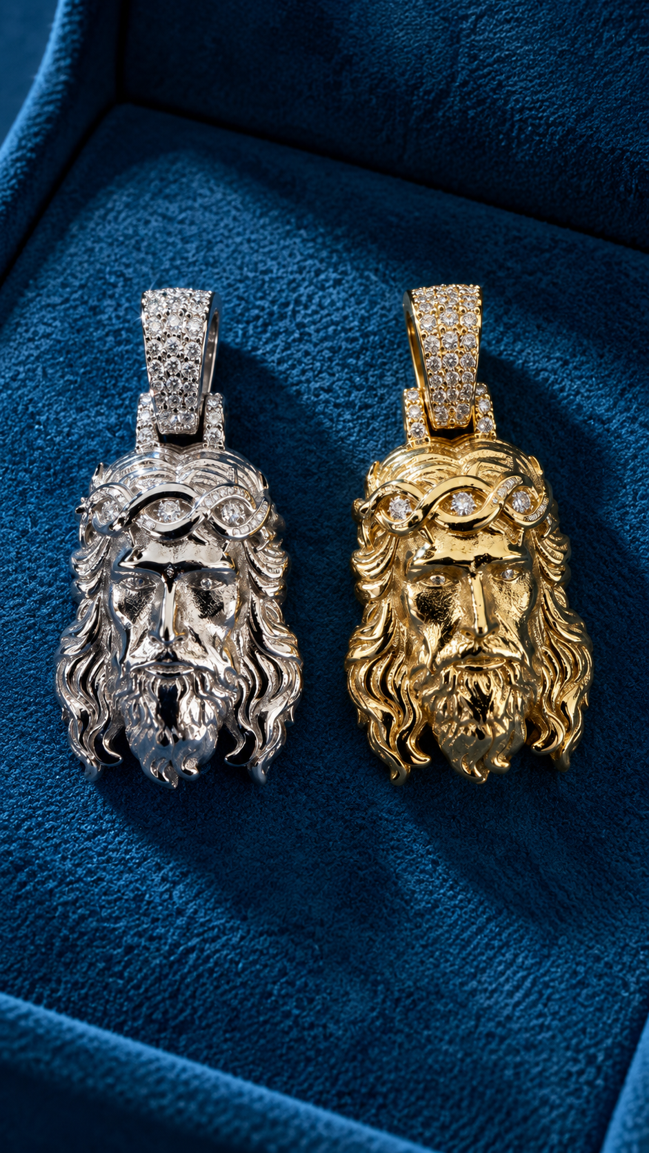 DIAMOND CROWN | PLAIN JESUS PIECE – FL–IF MOISSANITE,  925 SILVER |18K VERMEIL GOLD