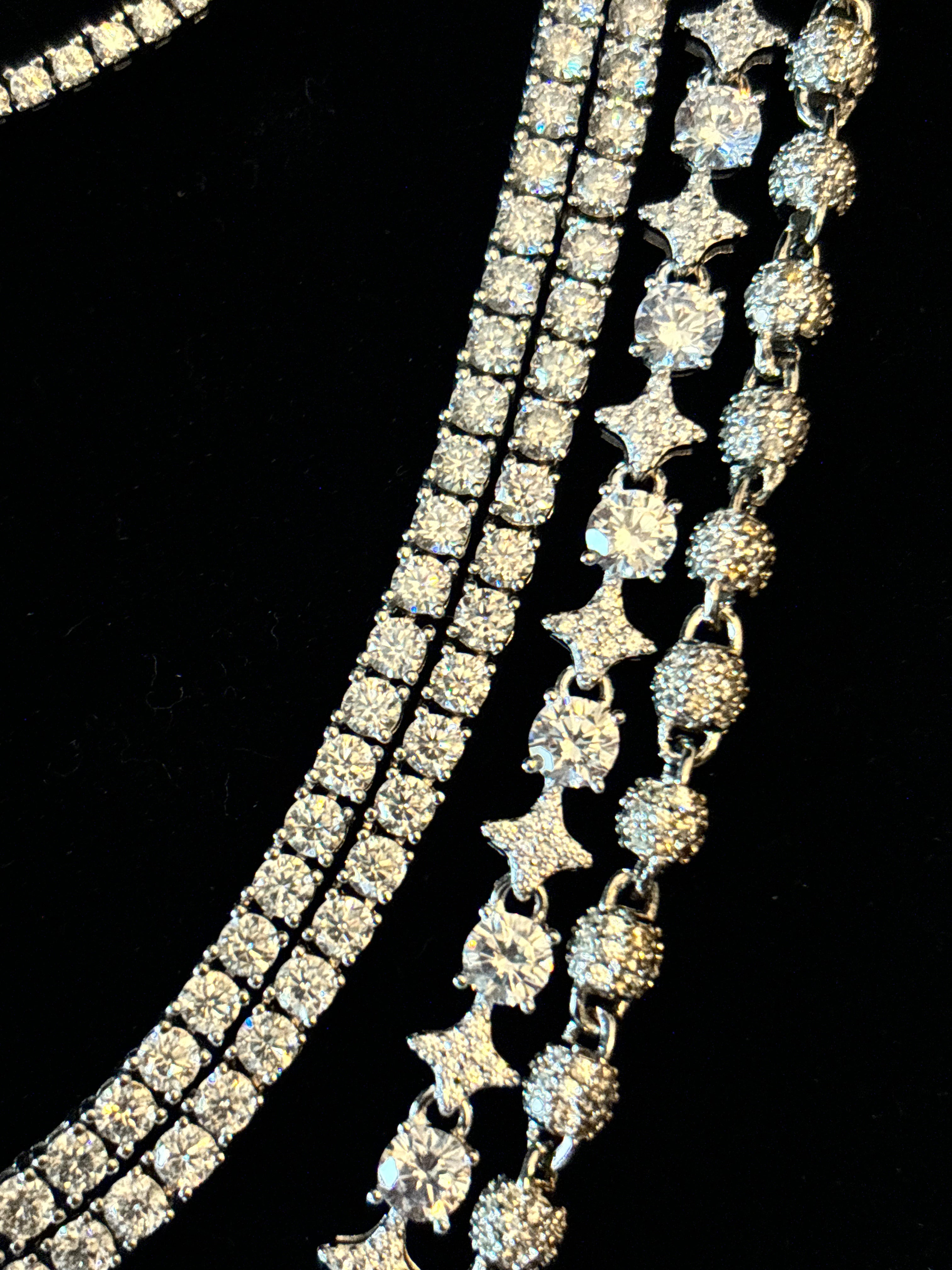 Gelati's Bespoke Starchain Diamond Tennis Necklace in 925 Sterling Silver & 14k Vermeil Gold & CB/FL-IF Moissanite Lab Diamonds