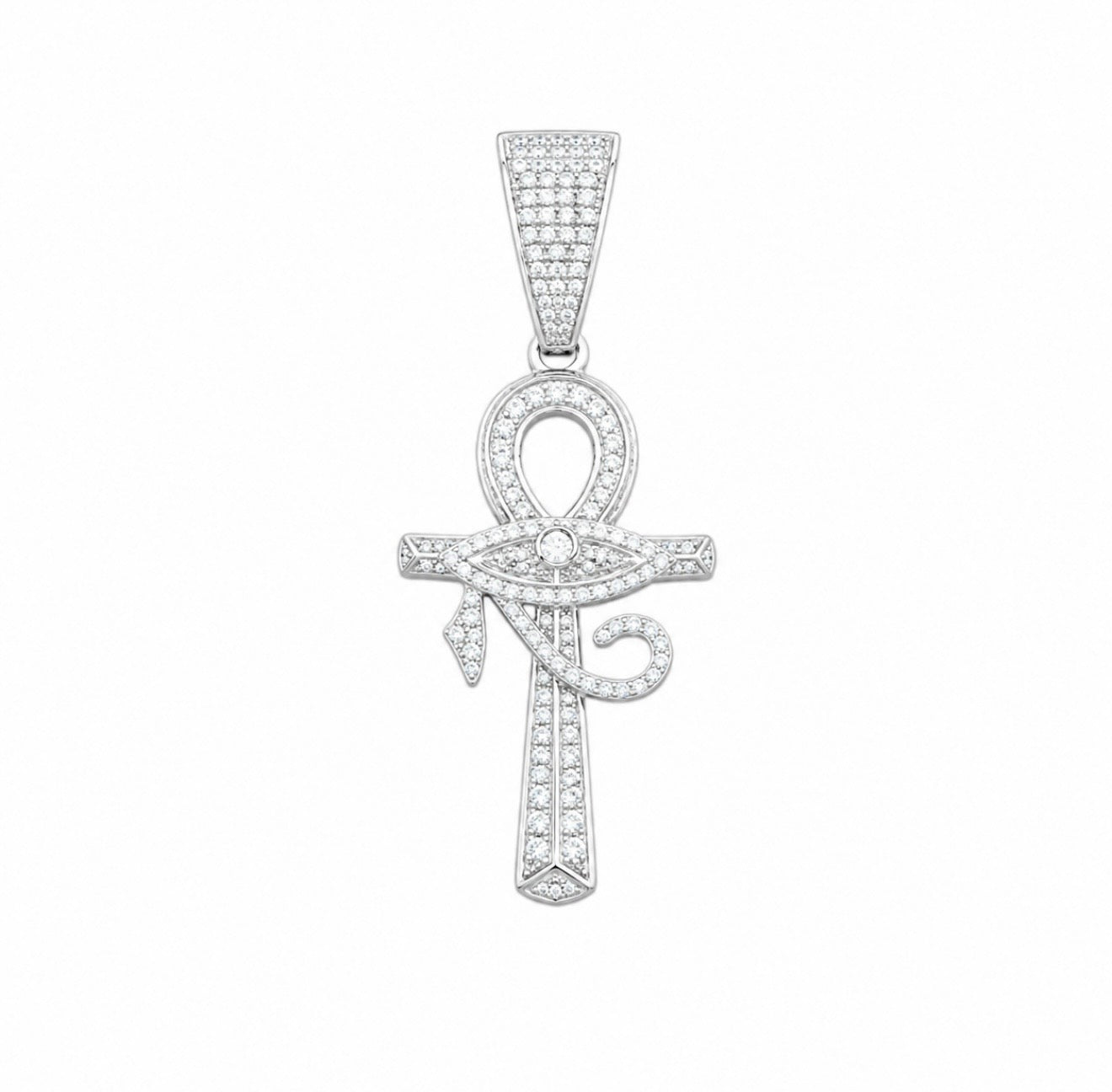GELATI’S EYE OF HORUS ANKH-CROSS DIAMOND PENDANT IN SOLID 925 STERLING SILVER & VVS1 MOISSANITE DIAMONDS