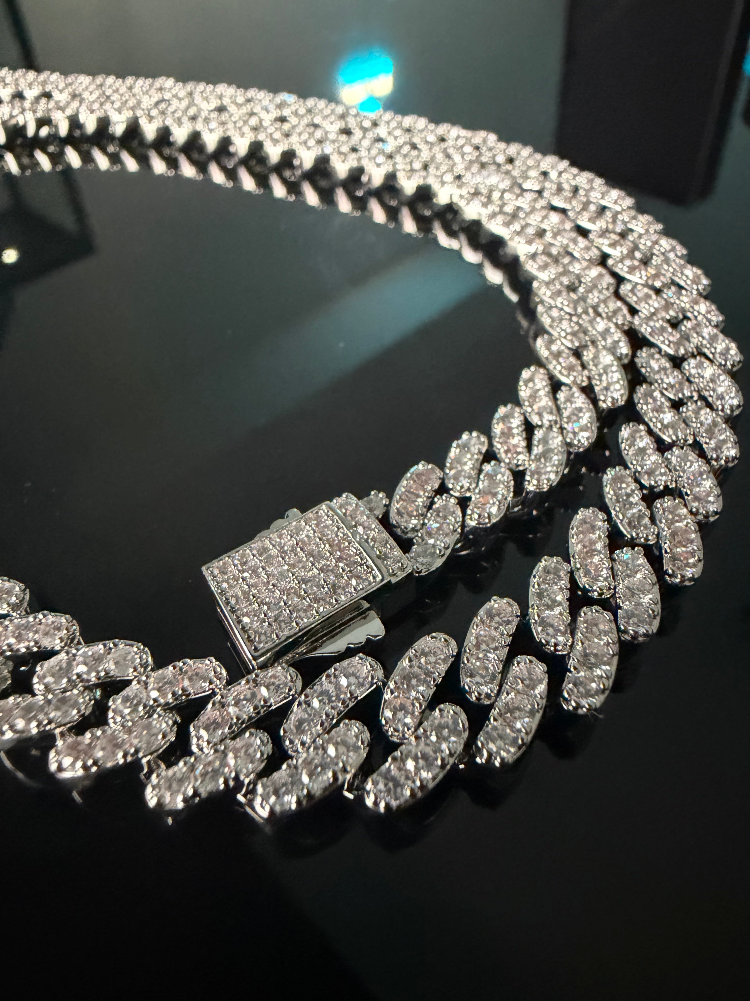 Gelati's Glaciale CB/DVVS1 Lab Moissanite 10MM Prongue Miami Link Cuban Necklace in Solid Titanium & 18k Vermeil Gold Inlay