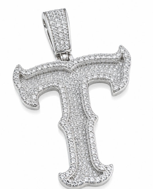 CUSTOM LA DESIGN INITIAL PENDANT – FL–IF MOISSANITE, 925 SILVER & 18K VERMEIL