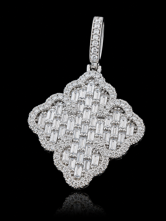 Carbon Baguette Clover Pendant – Titanium & 18K Vermeil Gold (Free Chain Included)