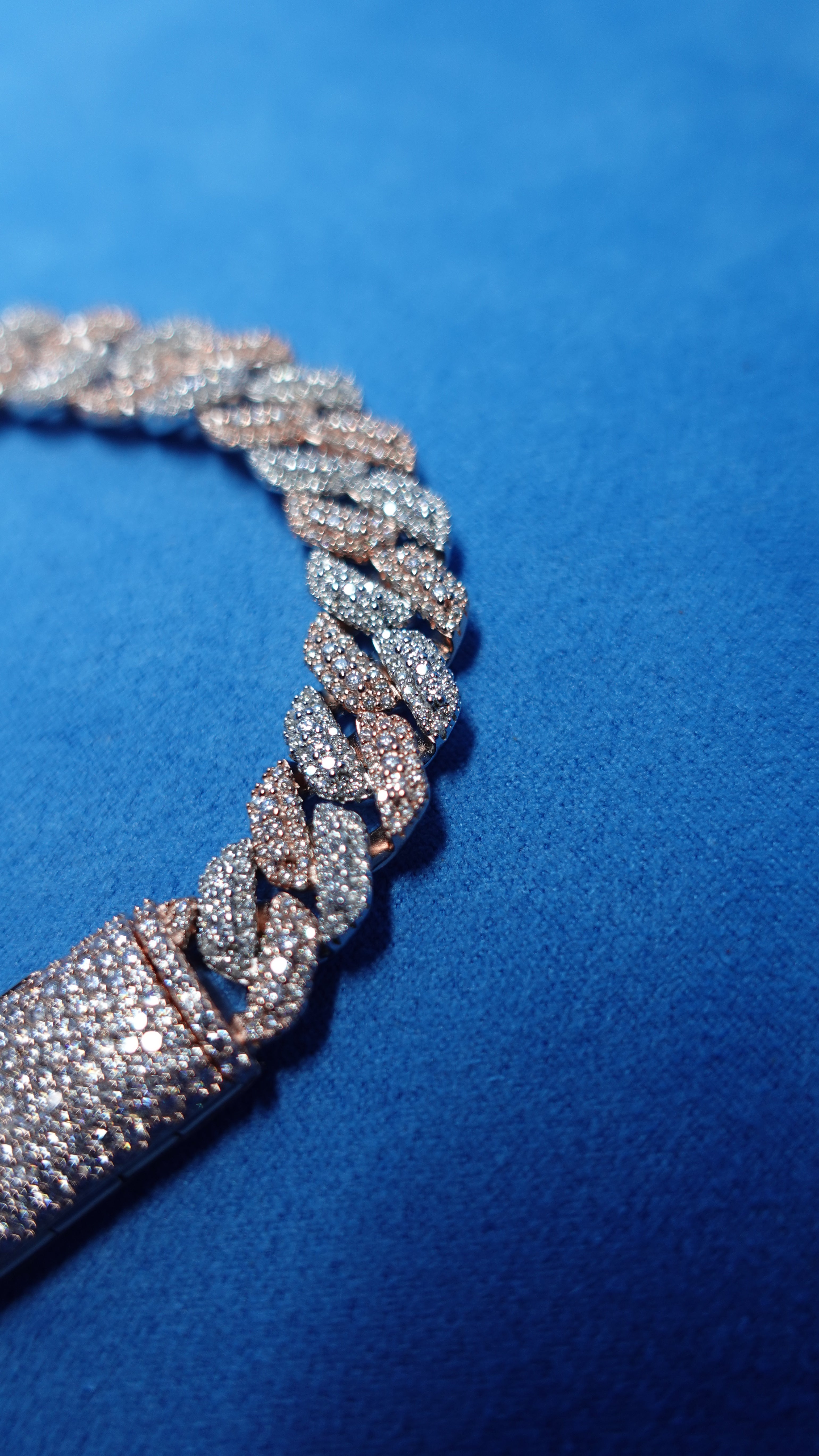 Gelati's Bespoke Mosaic Setting 14mm Two Tone FL-IF Diamond Cuban Bracelet In 925 Sterling Silver & 18k Vermeil Gold Inlay - 12 CTW