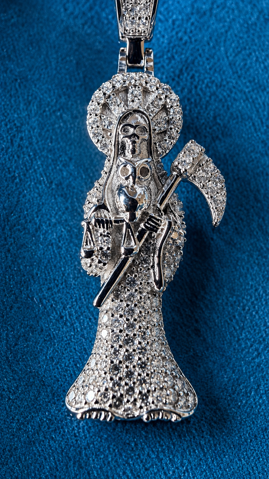 SANTA MUERTE |FL-IF D COLOR LAB MOISSANITE DIAMOND PENDANT|925 SILVER | 18K VERMEIL