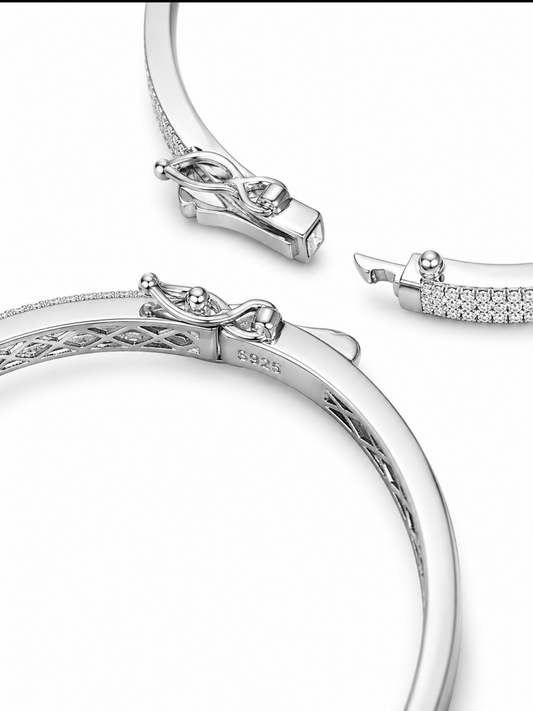 GELATI’S VVS1 MOISSANITE DIAMOND BANGLE TWO TONE MICRO PAVE IN 925 STERLING SILVER & 18K VERMEIL GOLD