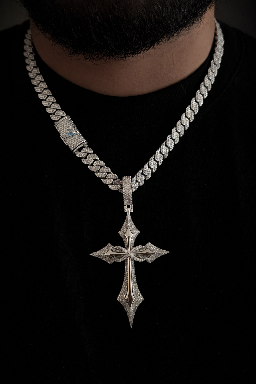 Gelati's Bespoke Infinity Crucifix IF-FL Lab Moissanite Diamond Pendant in Solid 925 Sterling Silver & 18 Vermeil Gold