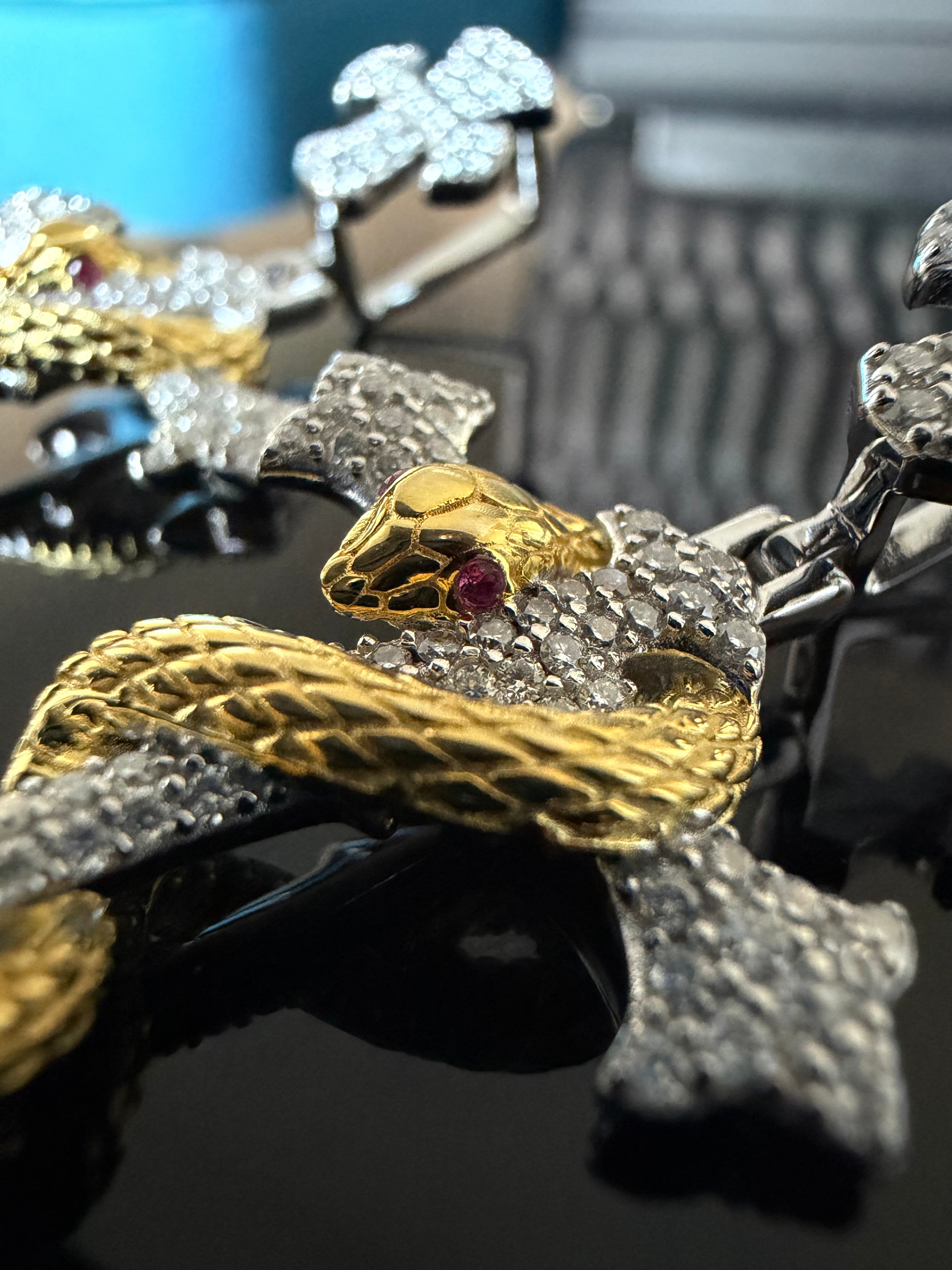 Gelati's Golden Viper Diamond Cross In Solid 925 Sterling Silver and 18k Vermeil Gold & FL-IF Lab Moissanite Diamonds + Free Silver Chain Included