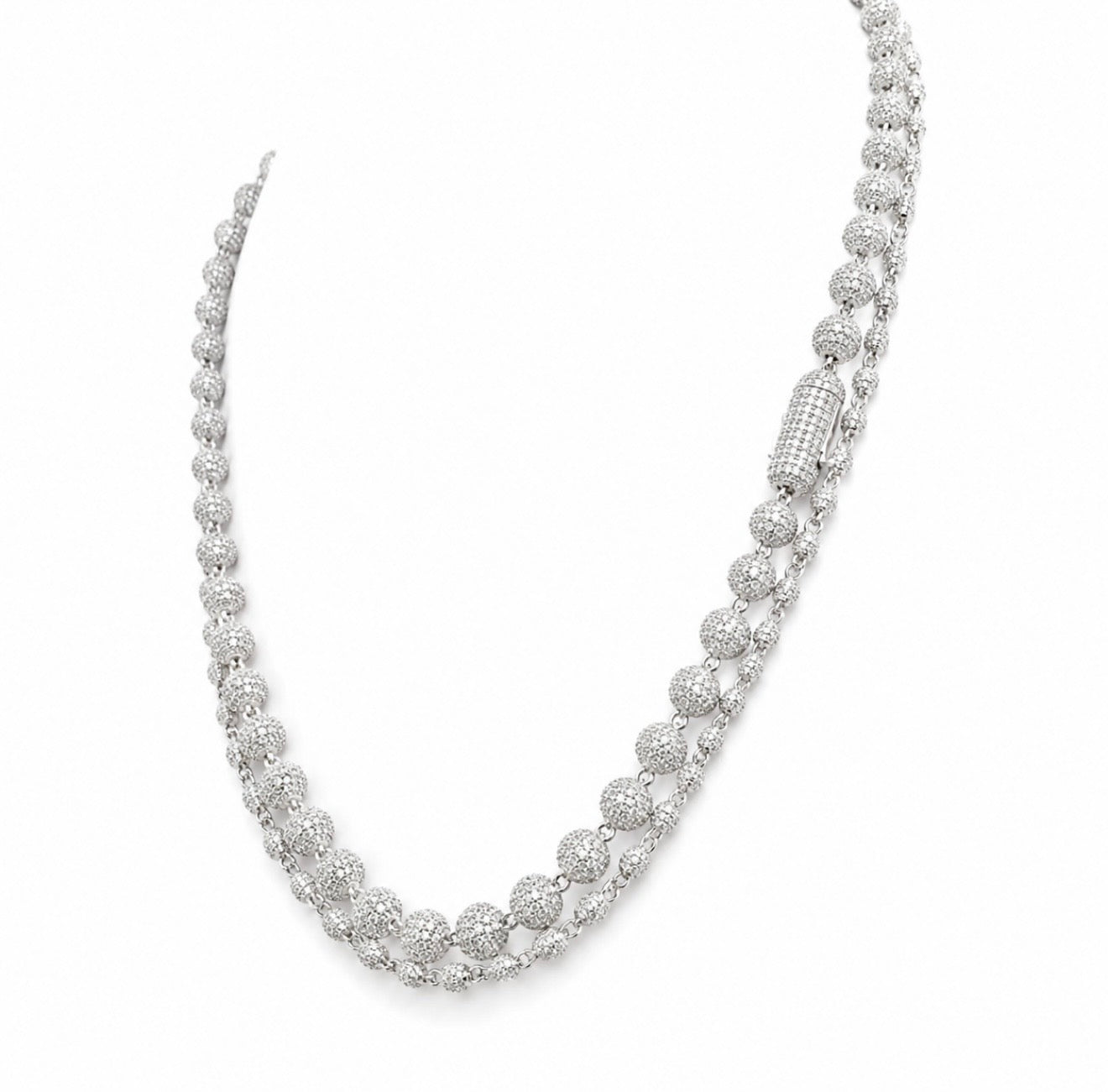 GELATI’S BESPOKE STEEL “ICEBALL” MICRO PAVE DIAMOND NECKLACE WITH 18K VERMEIL GOLD MICRO INSERTS