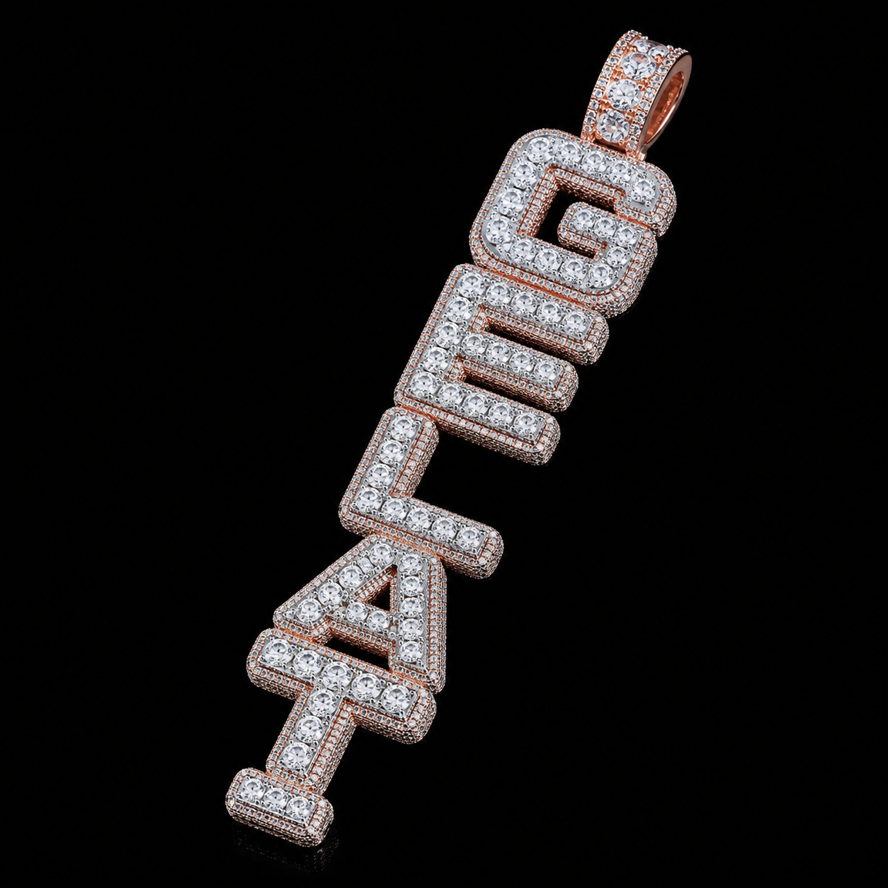 Iceberg Vertical Custom Pendant – FL–IF Lab Moissanite | Solid 925 Sterling Silver & 18K Vermeil Gold