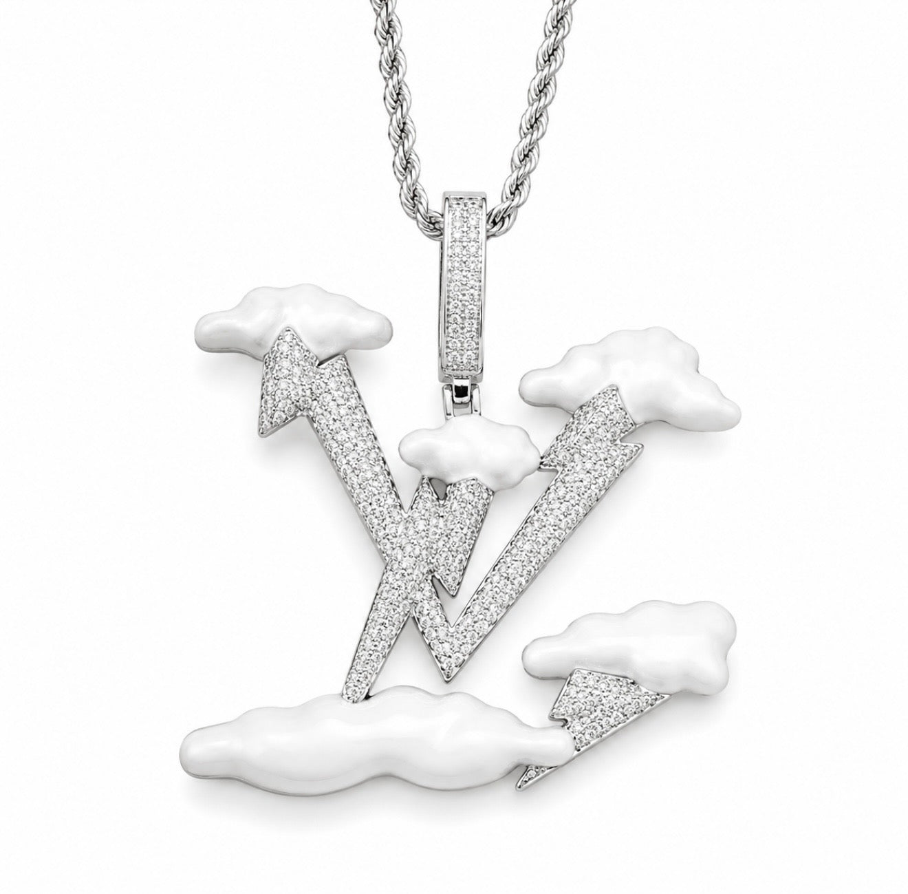 GELATI’S BESPOKE “THUNDERSTORM” MICRO PAVE & WHITE ENAMEL DIAMOND PENDANT