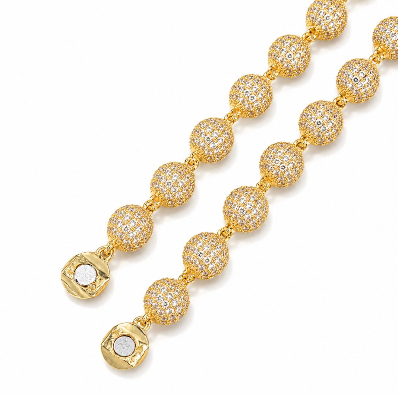 GELATI’S SIGNATURE MICRO PAVE FLAWLESS 10MM DIAMOND BEADS NECKLACE IN STEEL & 18K VERMEIL GOLD INSERTS