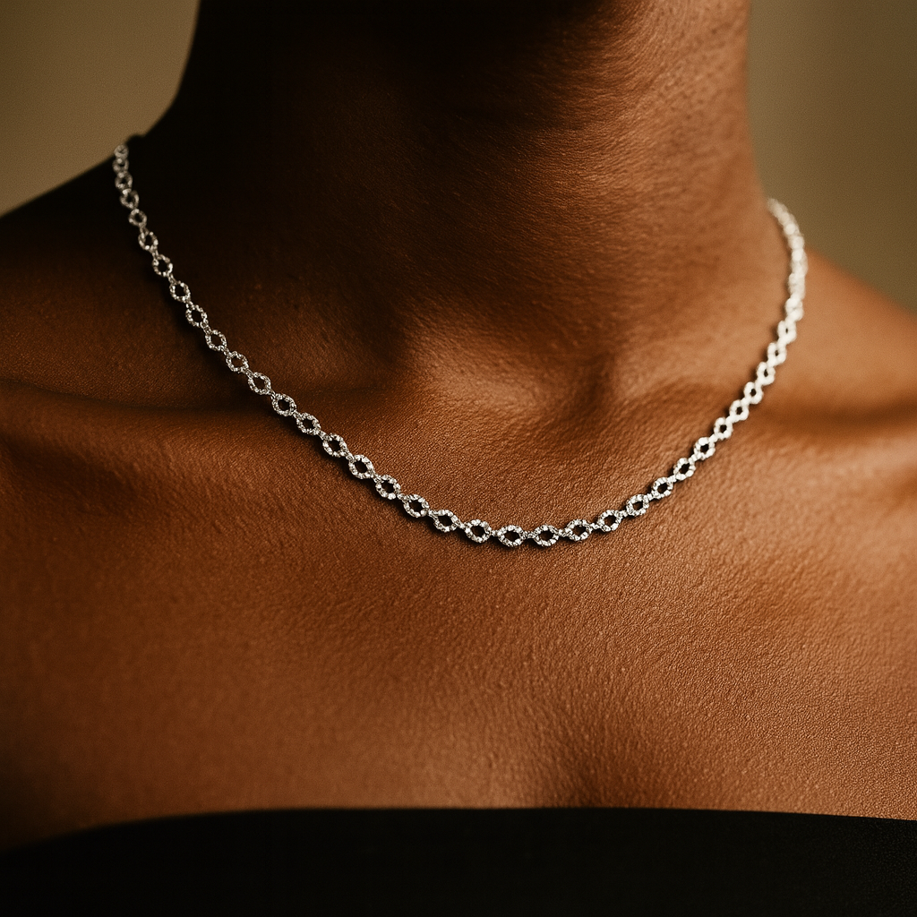 Gelati's Carbon Diamonds 7MM Infinity Link Necklace In 925 Sterling Silver & Titanium - 18k Vermeil Gold Inserts
