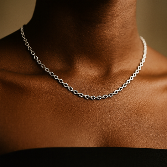 Gelati's Carbon Diamonds 7MM Infinity Link Necklace In 925 Sterling Silver & Titanium - 18k Vermeil Gold Inserts