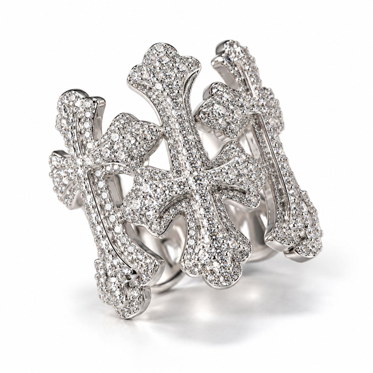 GELATI CHROME CROSS DIAMOND TRINITY RING | FL-IF Flawless Lab Moissanite | 925 Sterling Silver | 18K Vermeil