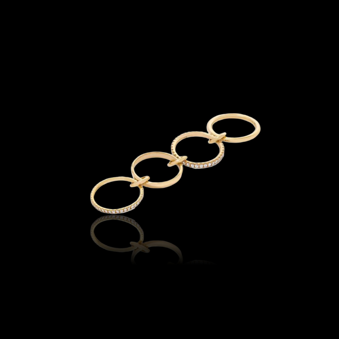 Gelati's Limited Edition - Signature Multilink VVS1 Moissanite Diamond Ring In 925 Silver & 18k Vermeil Gold Accents