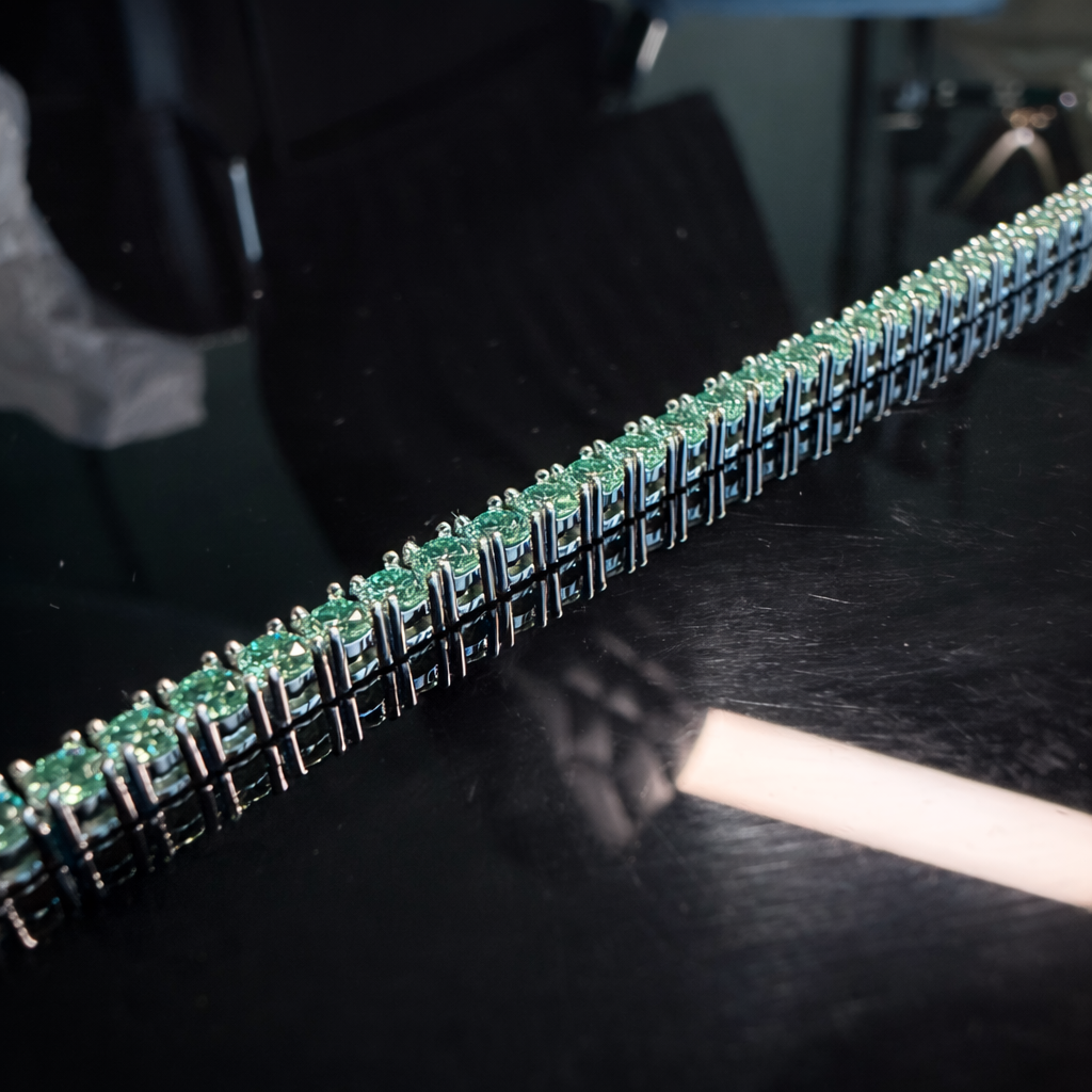 Gelati's Bracciale in Emerald Green VVS1 Diamond Bracelet Solid 925 Silver & 18k Vermeil Gold