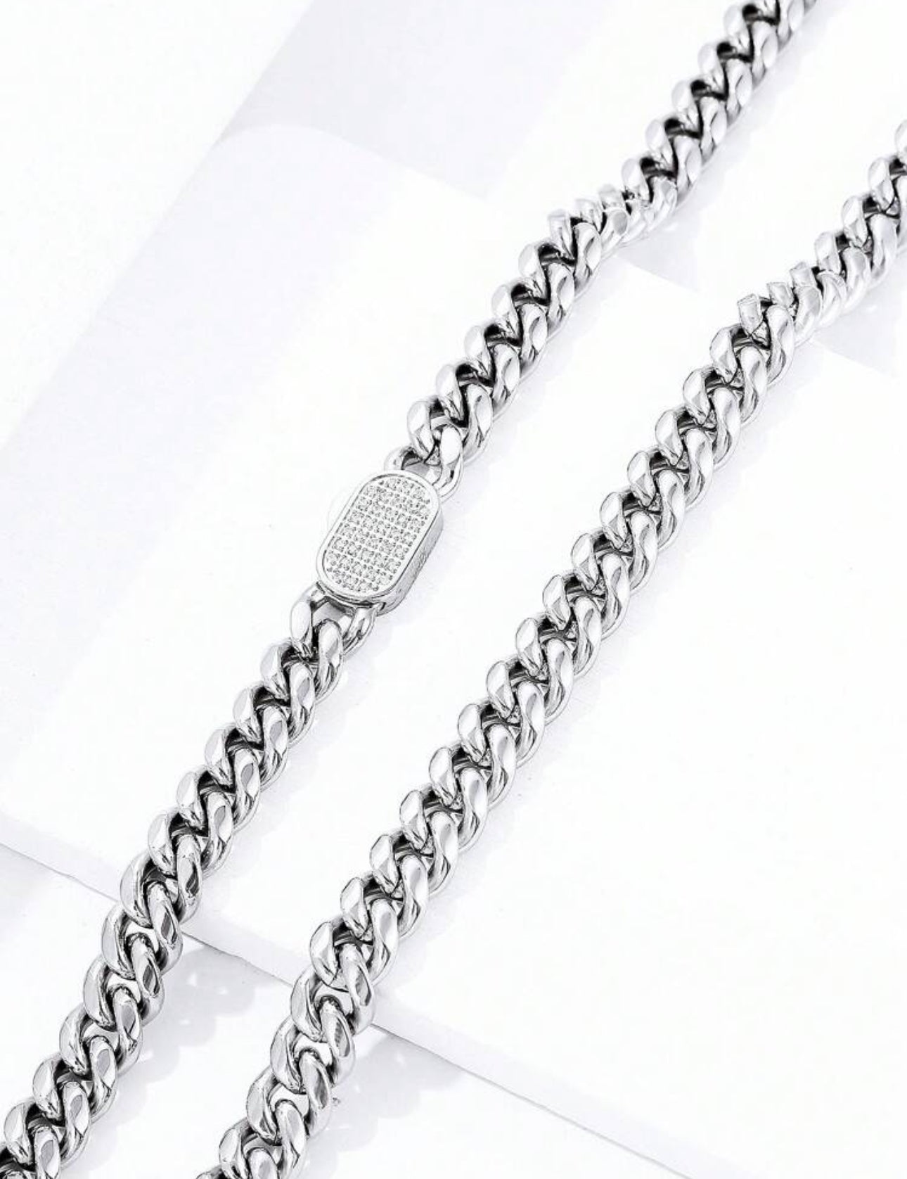 Gelati's Bespoke 10MM Diamond Lock Titanium & Sterling Silver Miami Cuban Chain