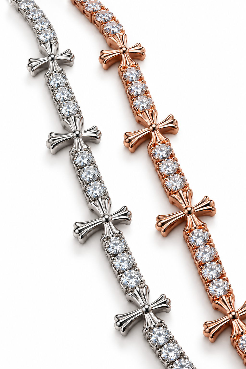 GELATI CHROME CROSS DIAMOND TENNIS NECKLACE |FL-IF FLAWLESS Lab Moissanite|925 STERLING SILVER | 18K VERMEIL GOLD