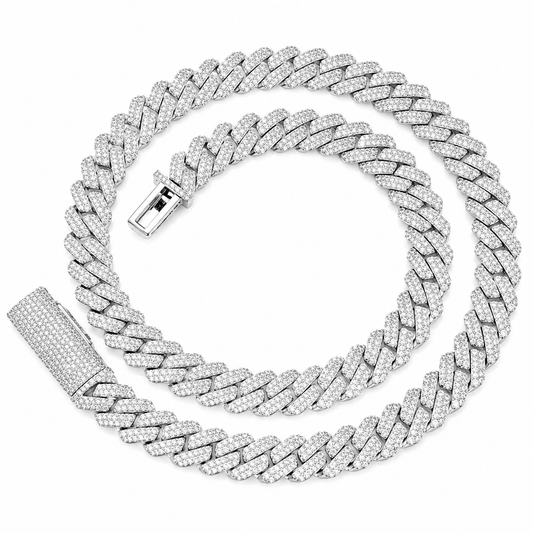 Bipolar Miami Link Cuban Necklace – 3EX FL-IF D-Color Moissanite, 925 Silver & 18K Vermeil (14MM)