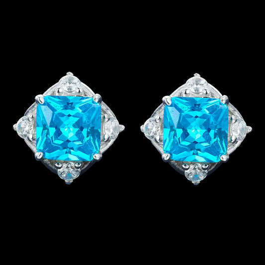 Gelati's Ascher Cut Sapphire & VVS1 Moissanite Diamond Earrings in 925 Sterling Silver & 18k Vermeil Gold Inlay