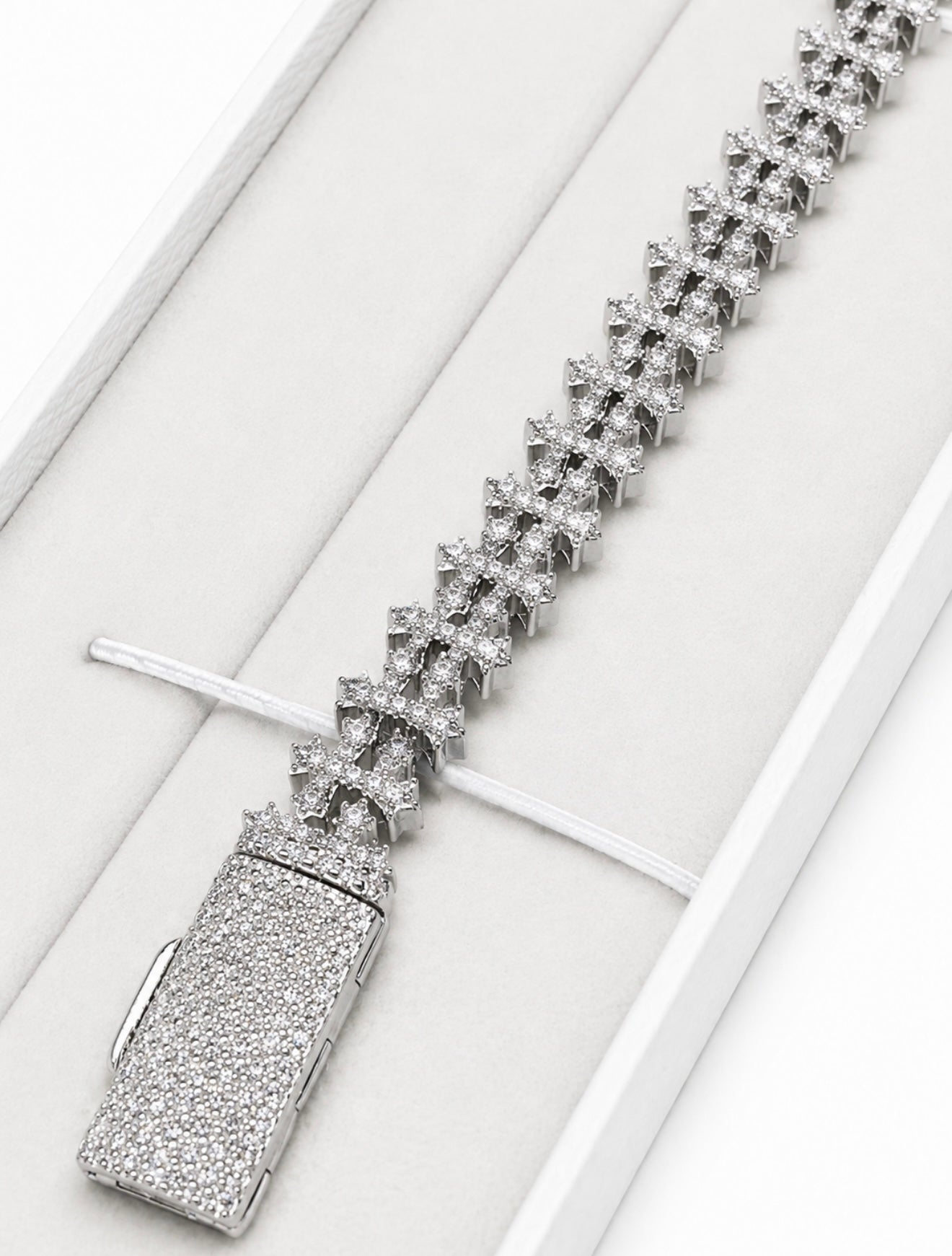 BESPOKE CHROME DOUBLE CROSS BRACELET – FL-IF MOISSANITE, 925 SILVER & 18K VERMEIL