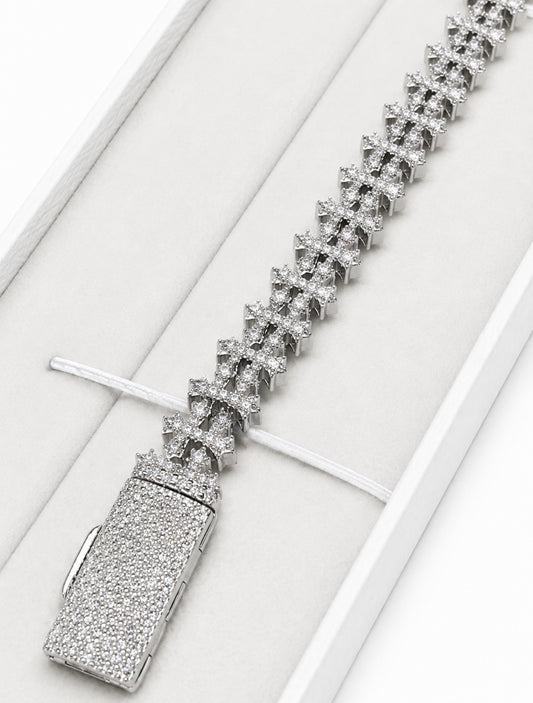 BESPOKE CHROME DOUBLE CROSS BRACELET – FL-IF MOISSANITE, 925 SILVER & 18K VERMEIL