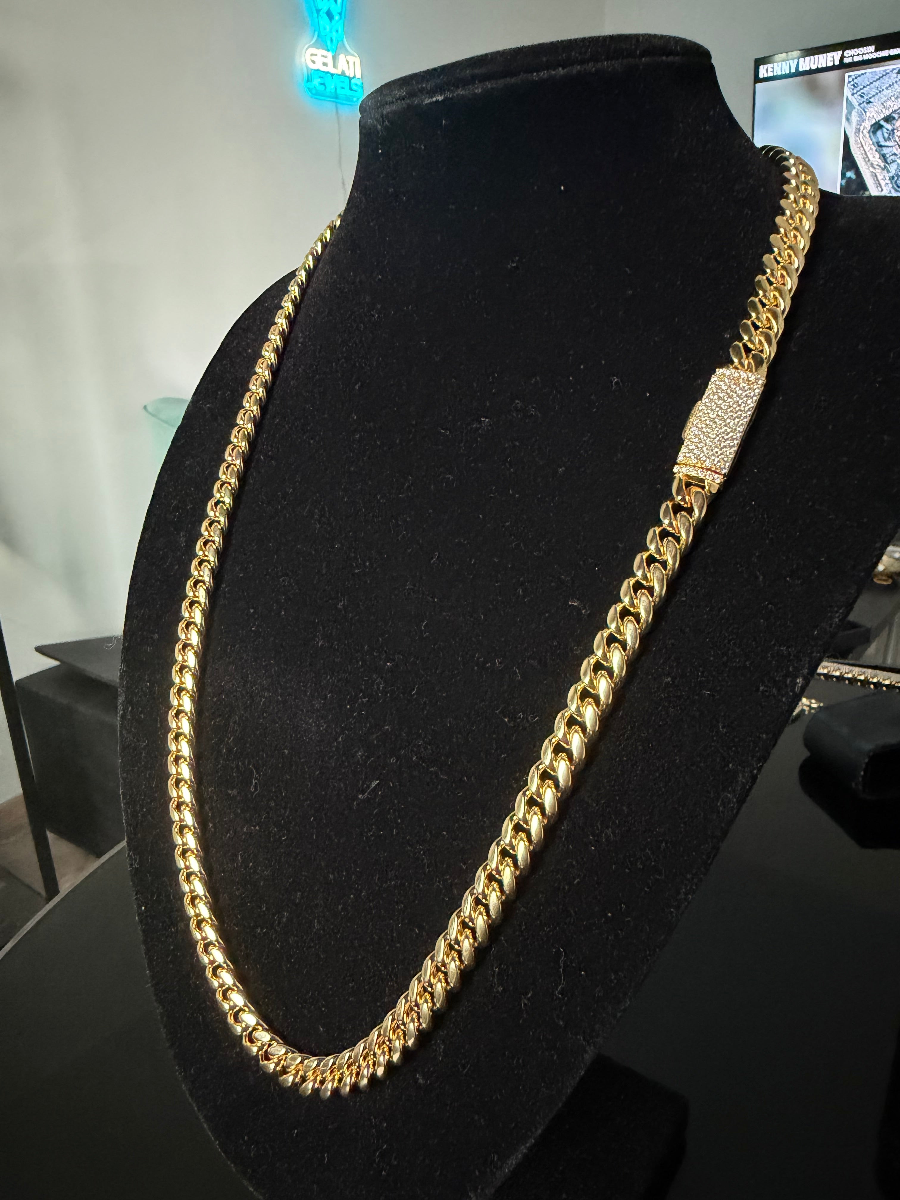 Gelati's 18K Vermeil Gold -3X CB Carbon Diamond Lock Miami Link Cuban Necklace in Solid Titanium Steel