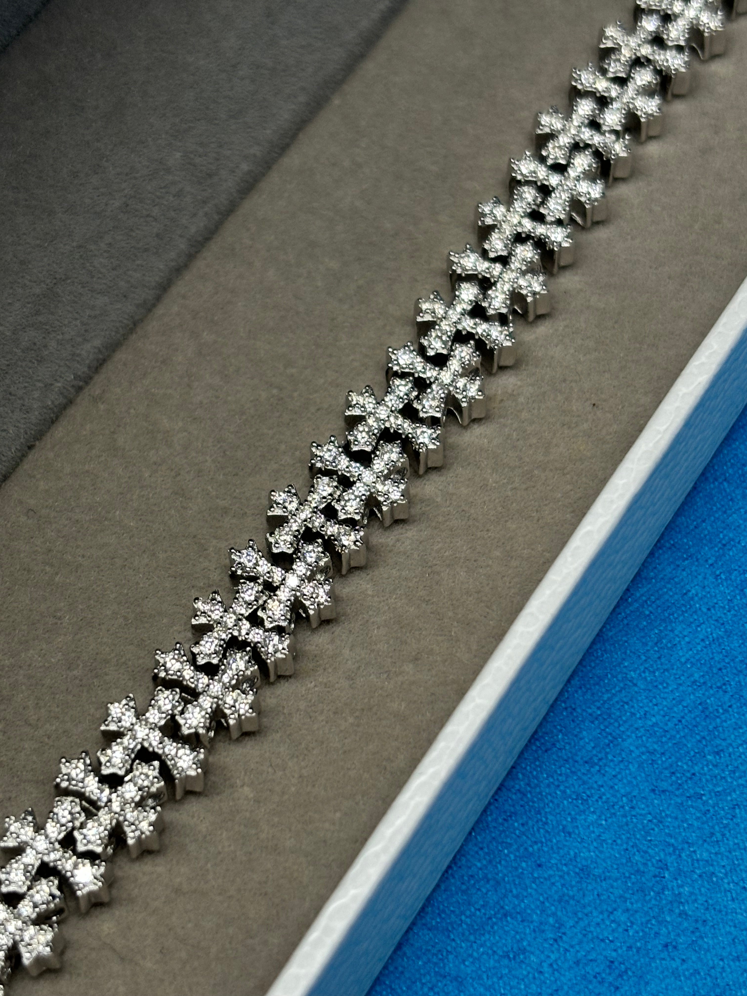 Gelati's Double-Cross Diamond Bracelet In 925 Sterling Silver -Fl-IF ( Flawless) LaB Moissanite Diamonds and 18K Vermeil Gold Inlay