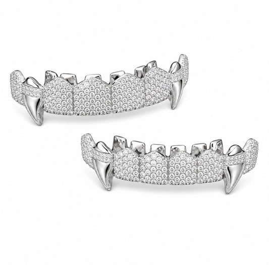 GELATI GRILLZ DIAMOND SHARP CUT 6 ON 6 BLACK TITANIUM SET – MICRO PAVE CARBON SYNTHETIC DIAMONDS & 18K GOLD INSERTS