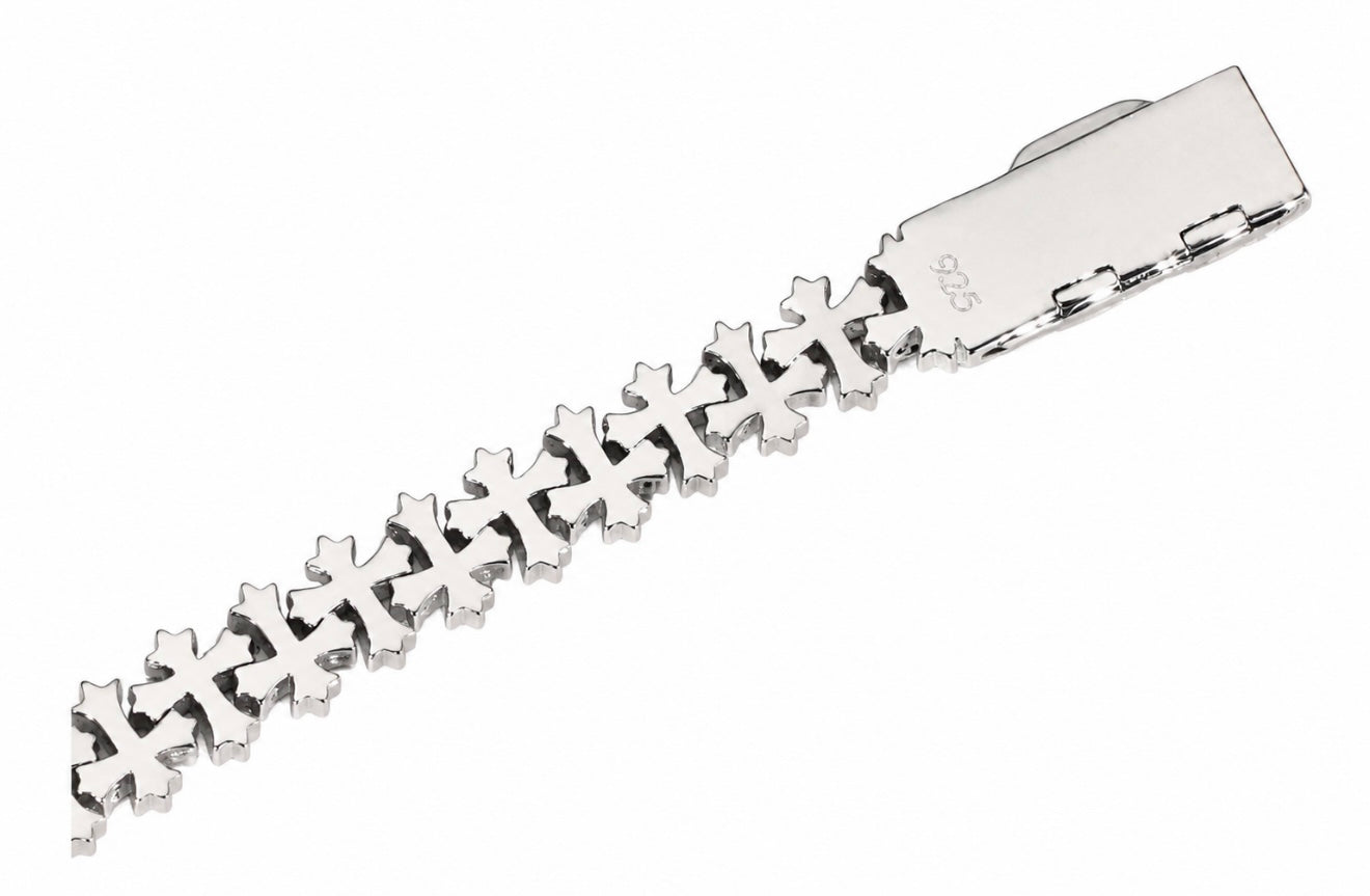 BESPOKE CHROME DOUBLE CROSS BRACELET – FL-IF MOISSANITE, 925 SILVER & 18K VERMEIL