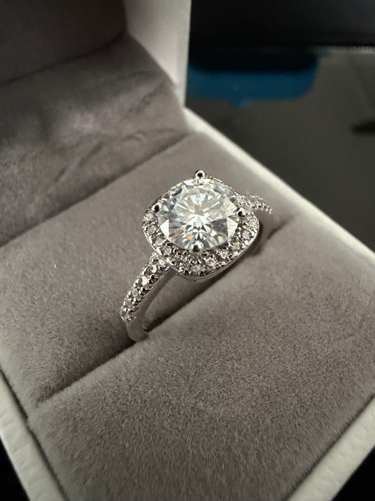 Gelati's Bespoke FL-IF Lab Moissanite Diamond 2CTW Halo Square Cut Ring in 925 Silver & 14K Vermeil Gold