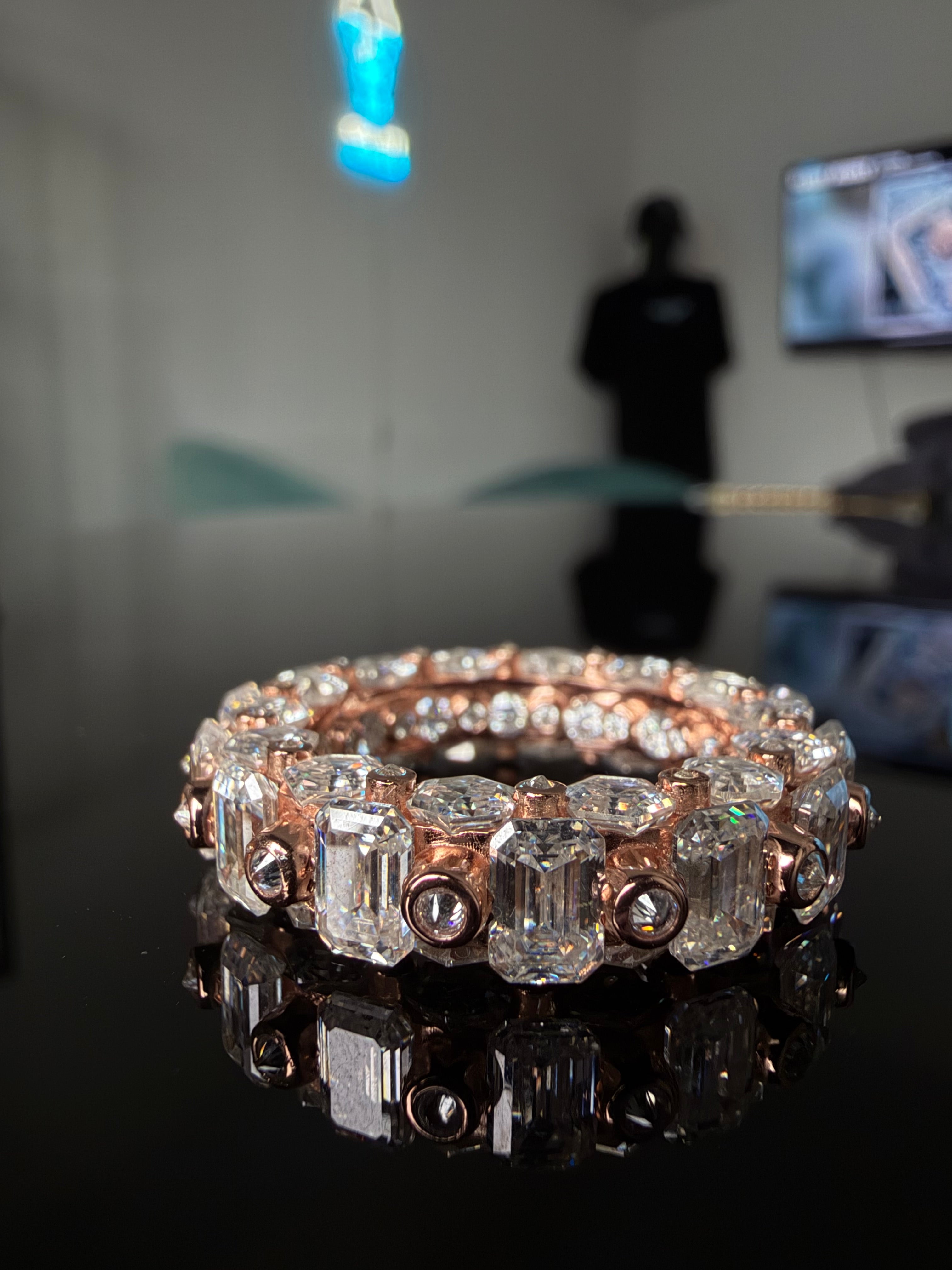 Apocalypse 1 Of 1 Spiked Diamond Eternity Ring – 15CTW+ FL-IF Moissanite, 925 Silver & 14K Rose Gold