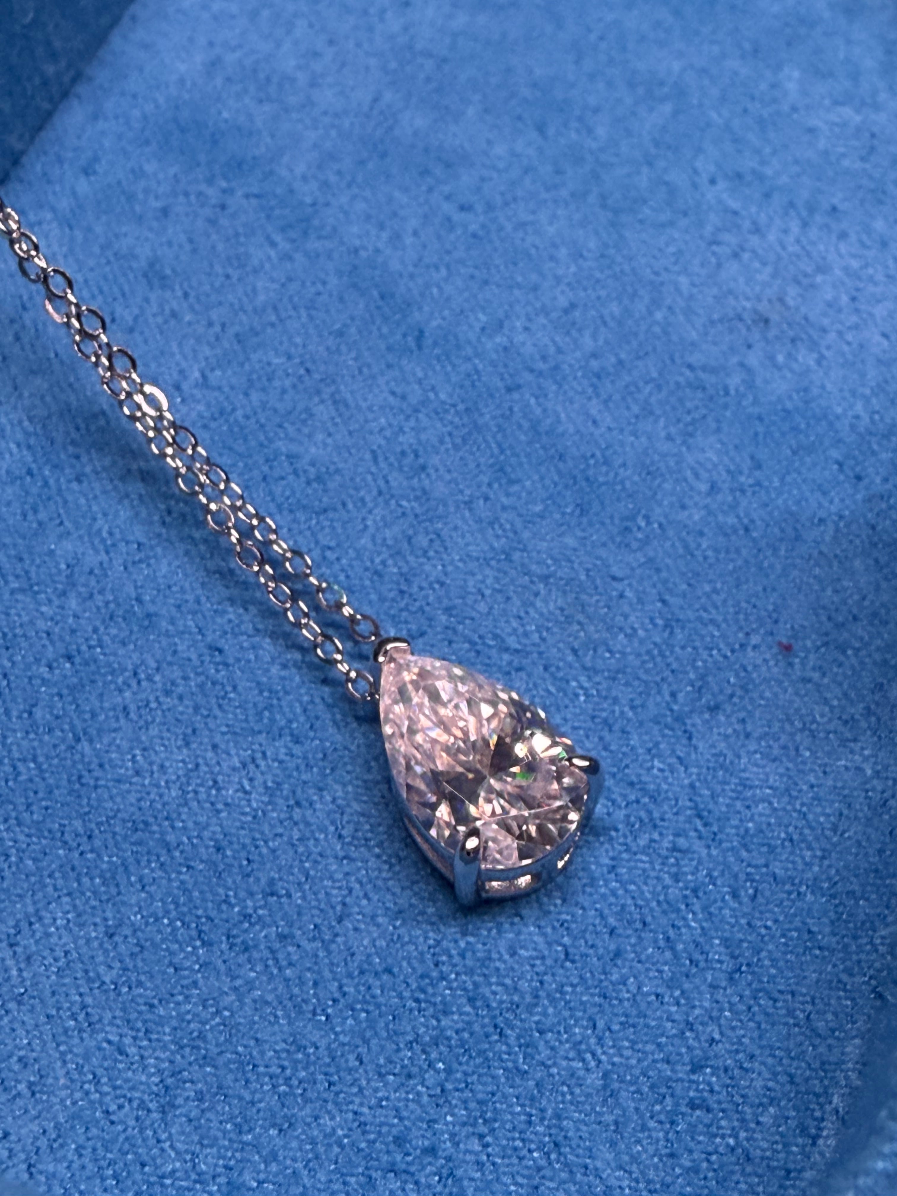 "Celeste" Pear Cut Diamond Necklace – 3CTW FL-IF Moissanite 925 Silver & 18K White Vermeil