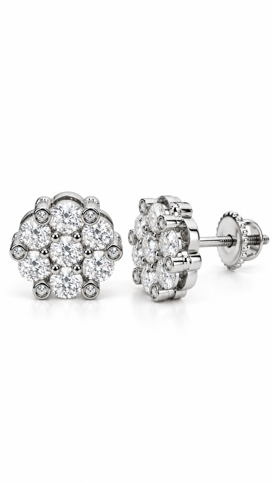 GELATI | CLUSTER SETTING DIAMOND EARRINGS | FL-IF FLAWLESS MOISSANITE | 925 STERLING SILVER | 18K GOLD