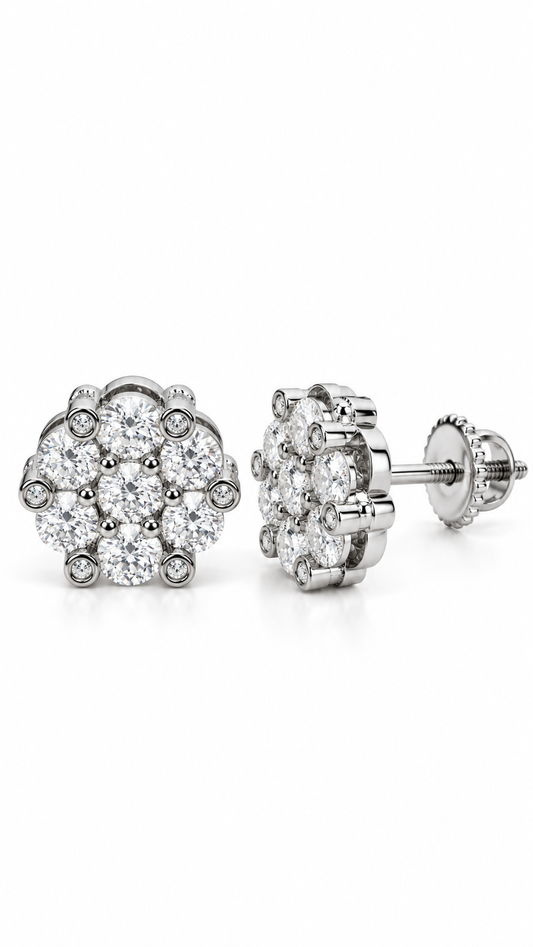 GELATI | CLUSTER SETTING DIAMOND EARRINGS | FL-IF FLAWLESS MOISSANITE | 925 STERLING SILVER | 18K GOLD