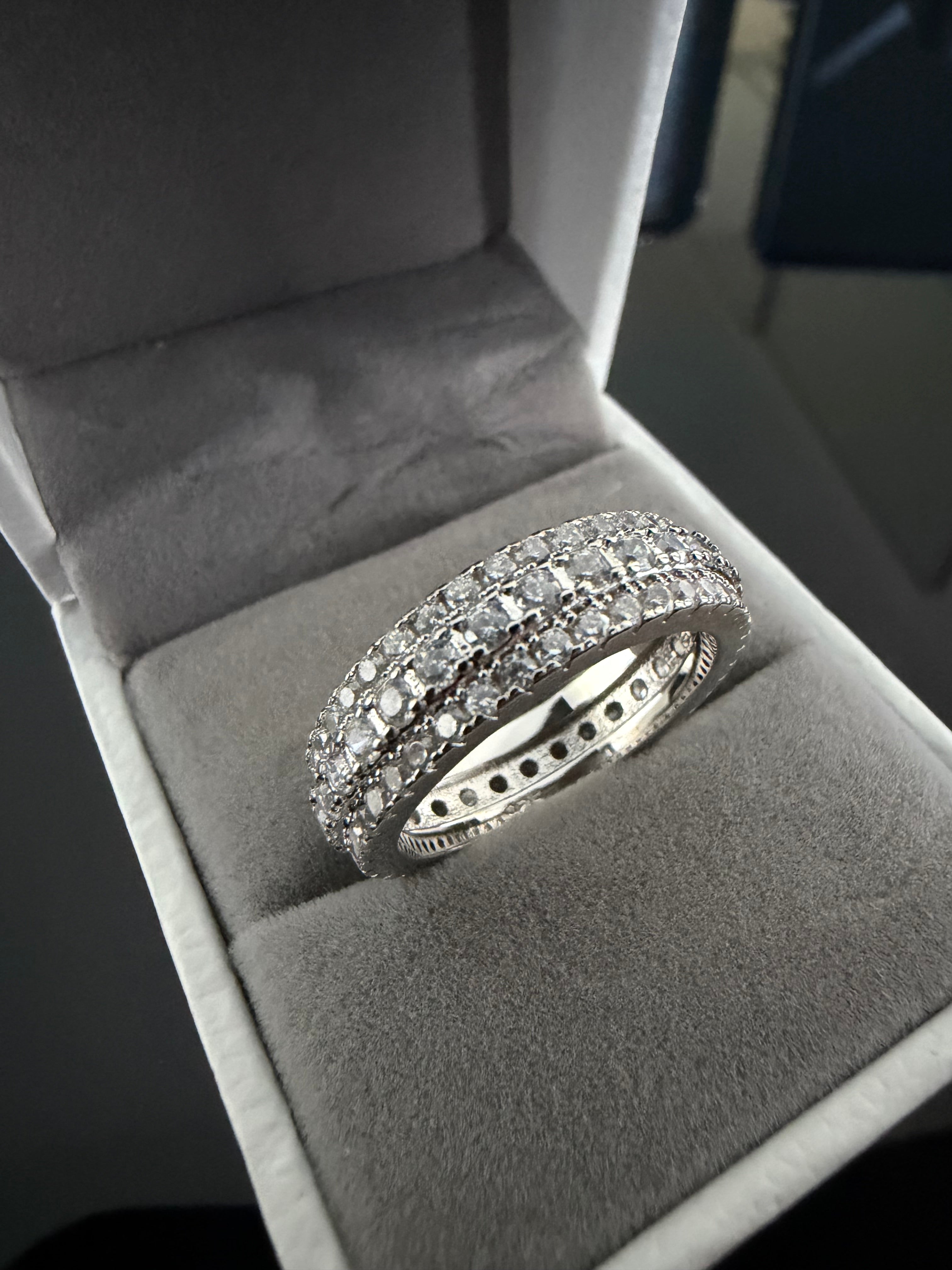 Solara Tri Row Eternity Band – 3CTW DVVS1/CB Moissanite, 925 Silver & 18K Vermeil
