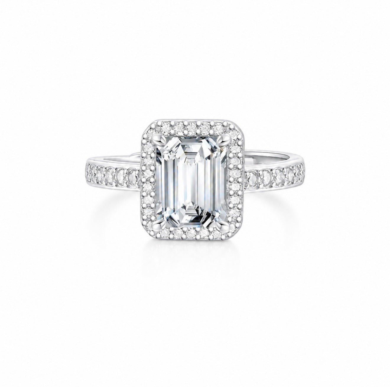 GELATI’S BAGUETTE FL-IF FLAWLESS 2CTW HALO DIAMOND RING IN 925 STERLING SILVER & 18K VERMEIL GOLD INSERTS