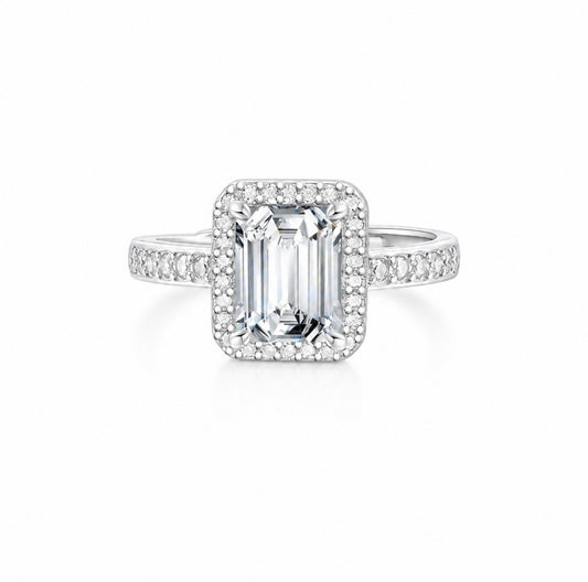 GELATI’S BAGUETTE FL-IF FLAWLESS 2CTW HALO DIAMOND RING IN 925 STERLING SILVER & 18K VERMEIL GOLD INSERTS