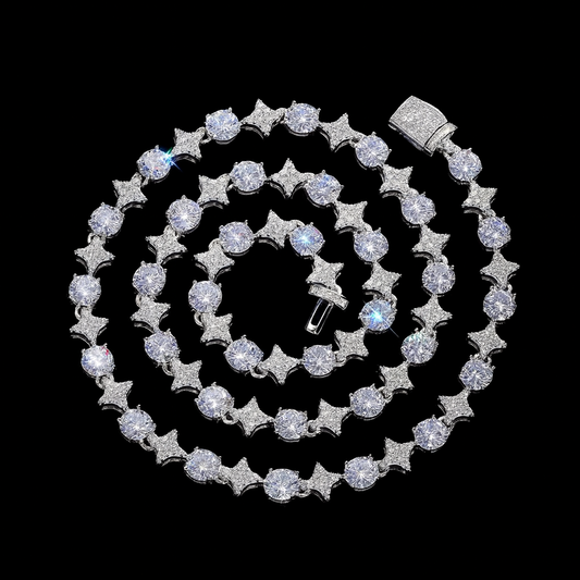 Gelati's Bespoke Starchain Diamond Tennis Necklace in 925 Sterling Silver & 14k Vermeil Gold & CB/FL-IF Moissanite Lab Diamonds