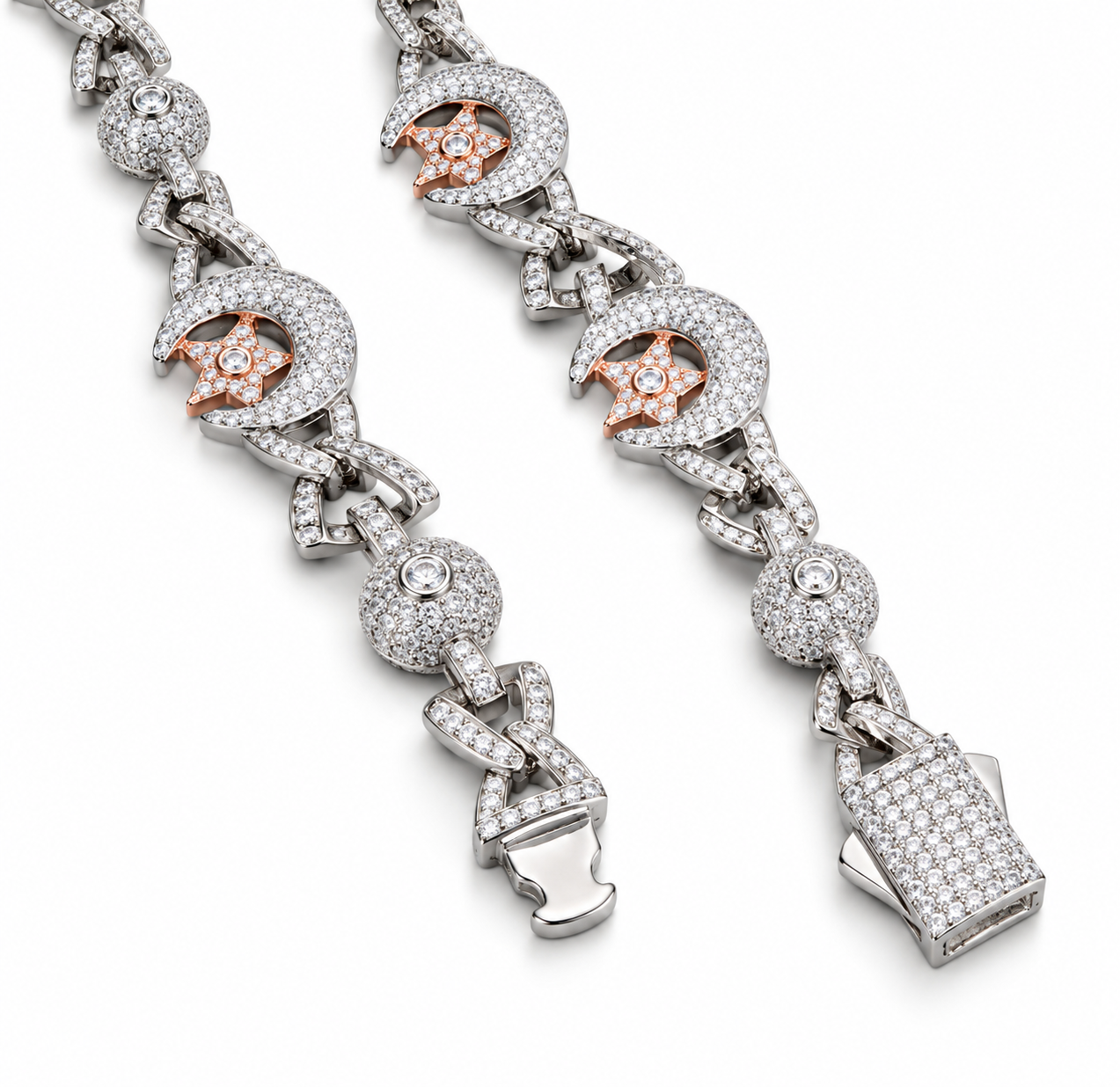 GELATI "CRESCENT MOON" TWO TONE DIAMOND BRACELET | VVS-1 Lab Moissanite Diamonds | 925 STERLING SILVER | 18K VERMEIL GOLD