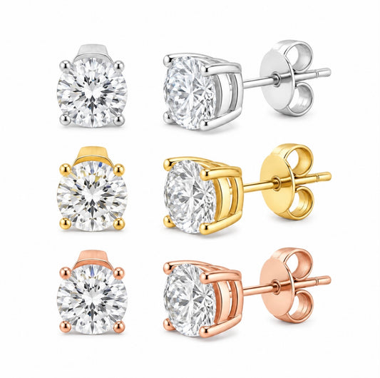 GELATI’S 14K VERMEIL GOLD & 925 STERLING SILVER VS1 D-COLOR 3EX LAB DIAMOND SOLITAIRE STUDS – 1.00CTW IGI CERTIFIED