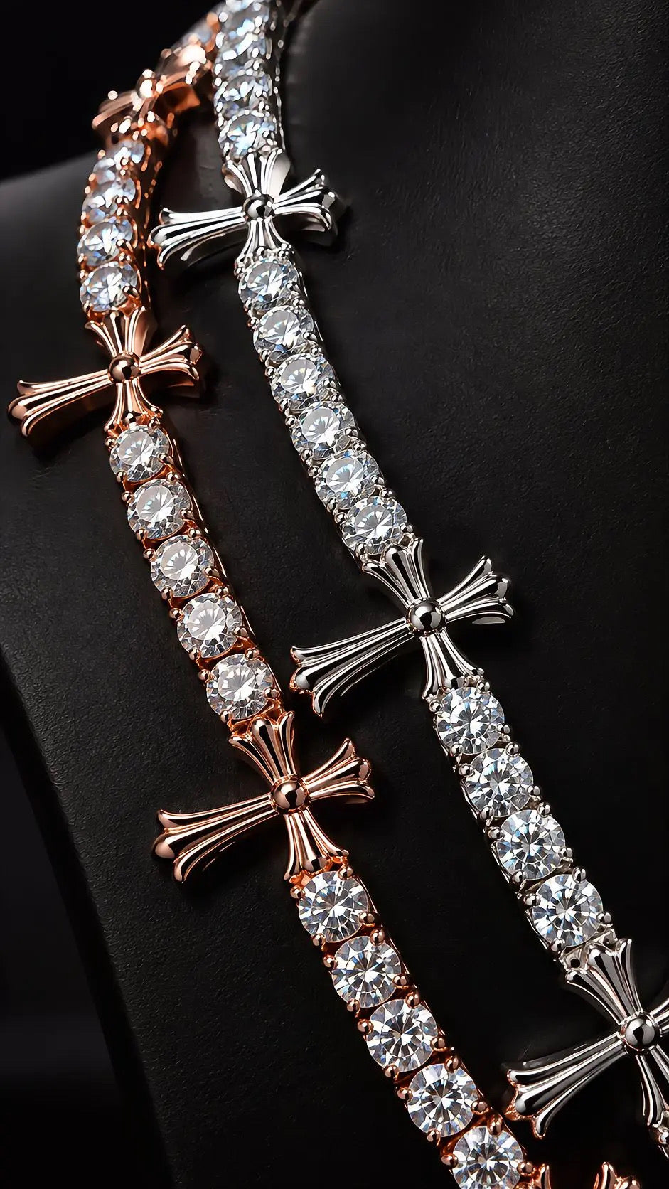 GELATI CHROME CROSS DIAMOND TENNIS NECKLACE |FL-IF FLAWLESS Lab Moissanite|925 STERLING SILVER | 18K VERMEIL GOLD