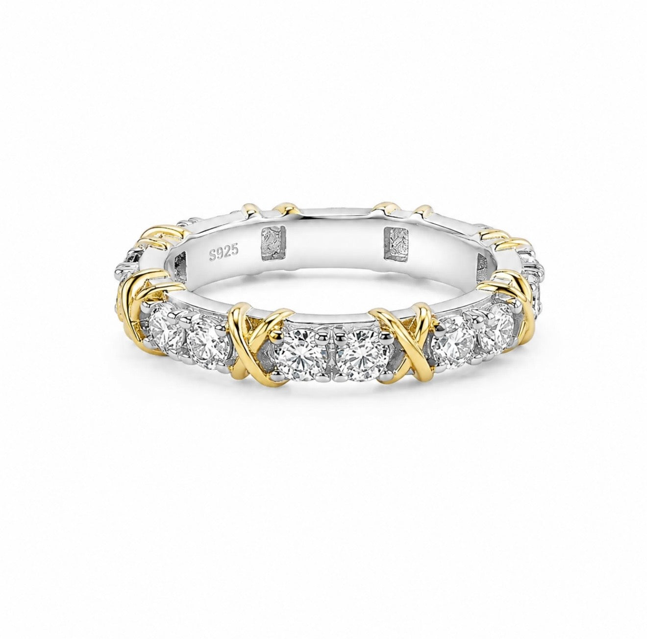 GELATI’S DIAMOND “GOLDEN CROSS” ETERNITY RING IN 925 STERLING SILVER & 18K VERMEIL GOLD