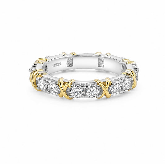 GELATI’S DIAMOND “GOLDEN CROSS” ETERNITY RING IN 925 STERLING SILVER & 18K VERMEIL GOLD