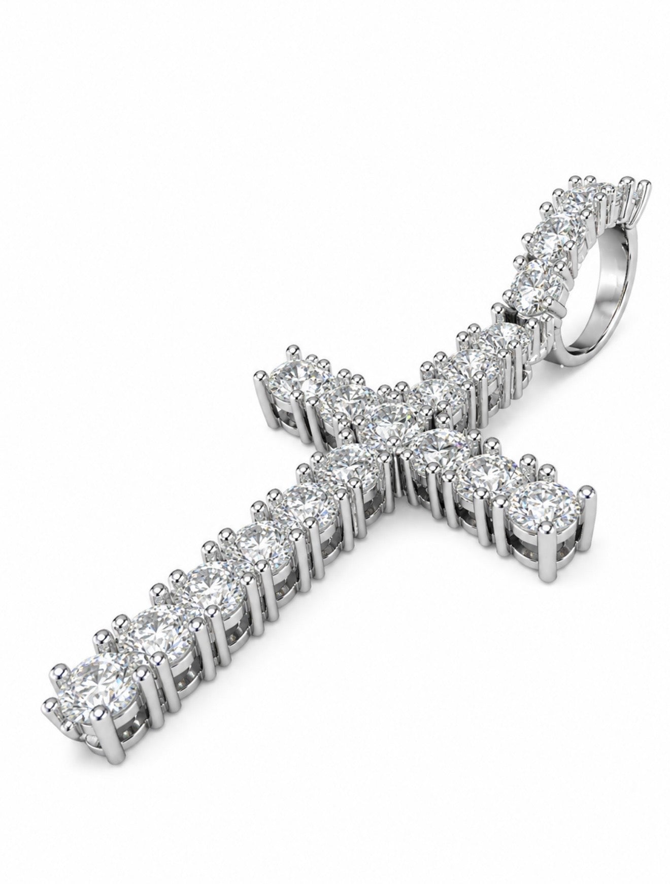 SPIKED PRONG CROSS PENDANT – FL–IF MOISSANITE, 925 SILVER & 18K VERMEIL
