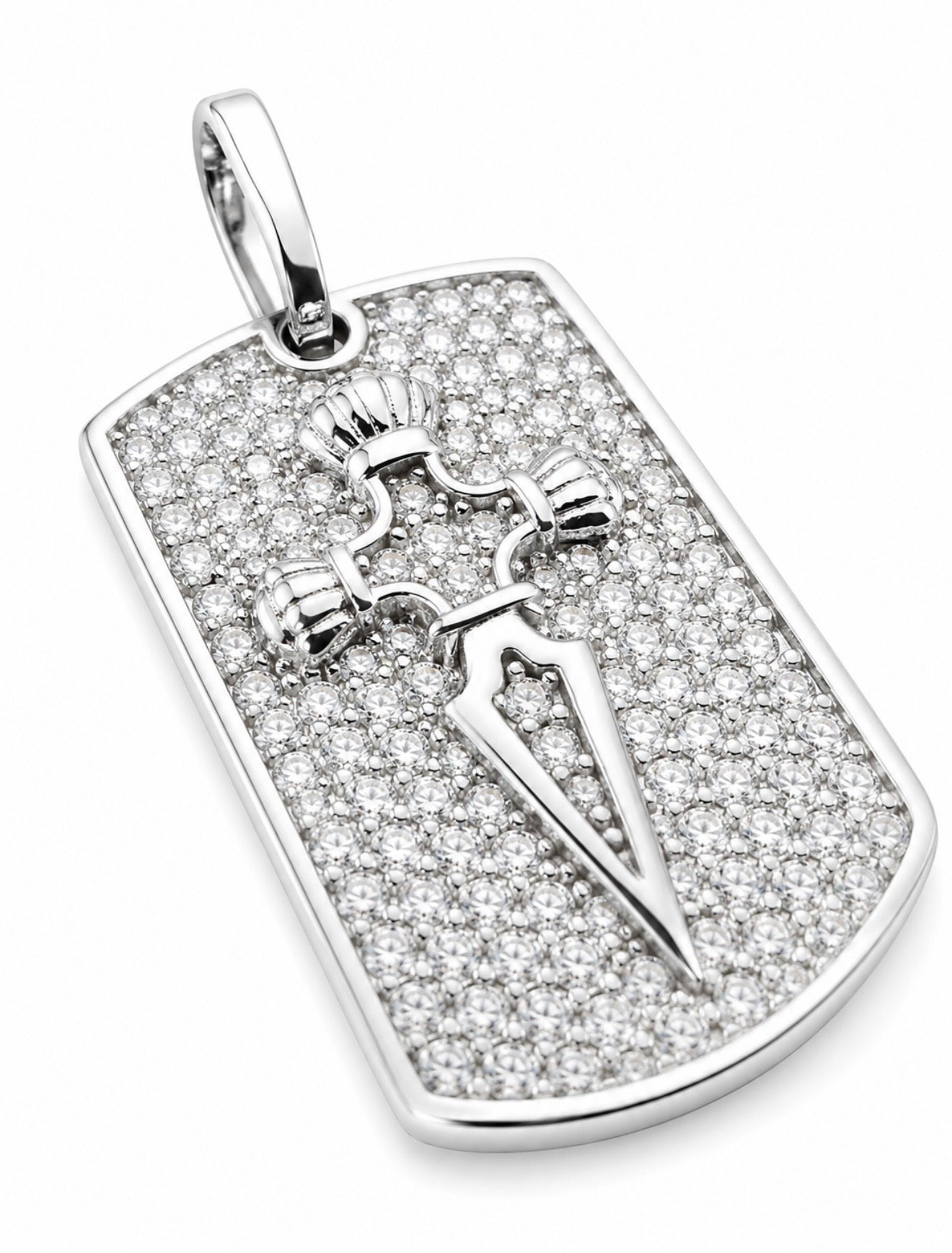 KNIFE TAG PENDANT – DVVS1 MOISSANITE, 925 SILVER & 18K WHITE VERMEIL