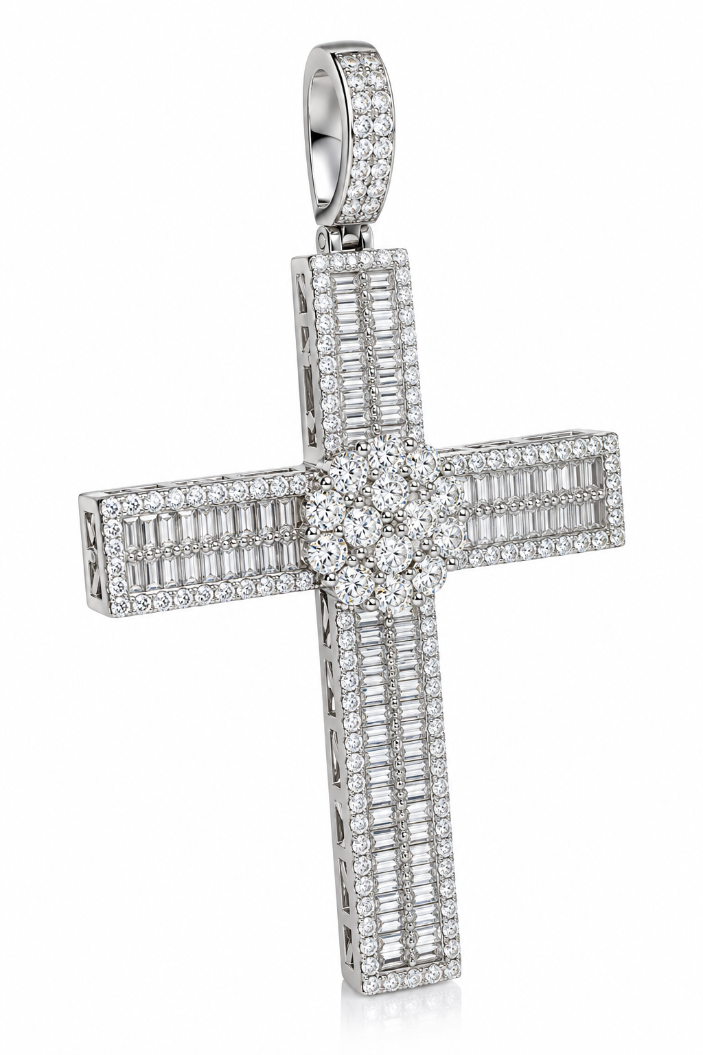 GELATI CELESTIAL BAGUETTE CROSS | FL-IF Flawless Lab Moissanite | 925 Sterling Silver | 18K Vermeil Gold