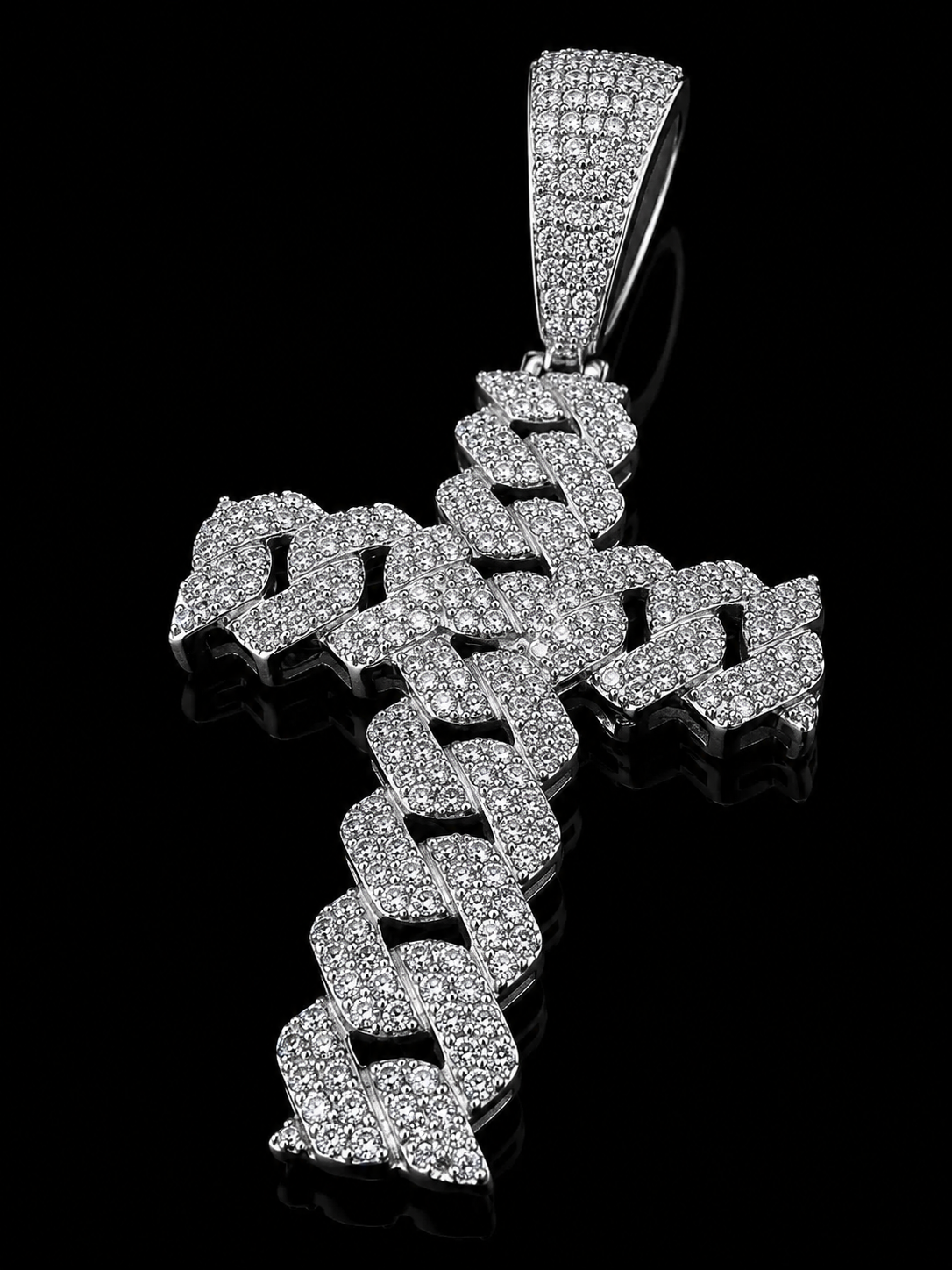 Custom Miami Link Cross Pendant – FL-IF Moissanite, 925 Silver & 18K Vermeil