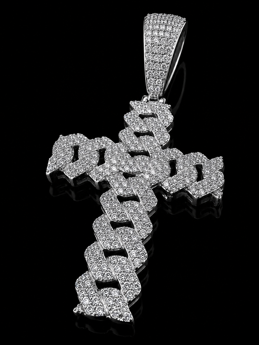 Custom Miami Link Cross Pendant – FL-IF Moissanite, 925 Silver & 18K Vermeil